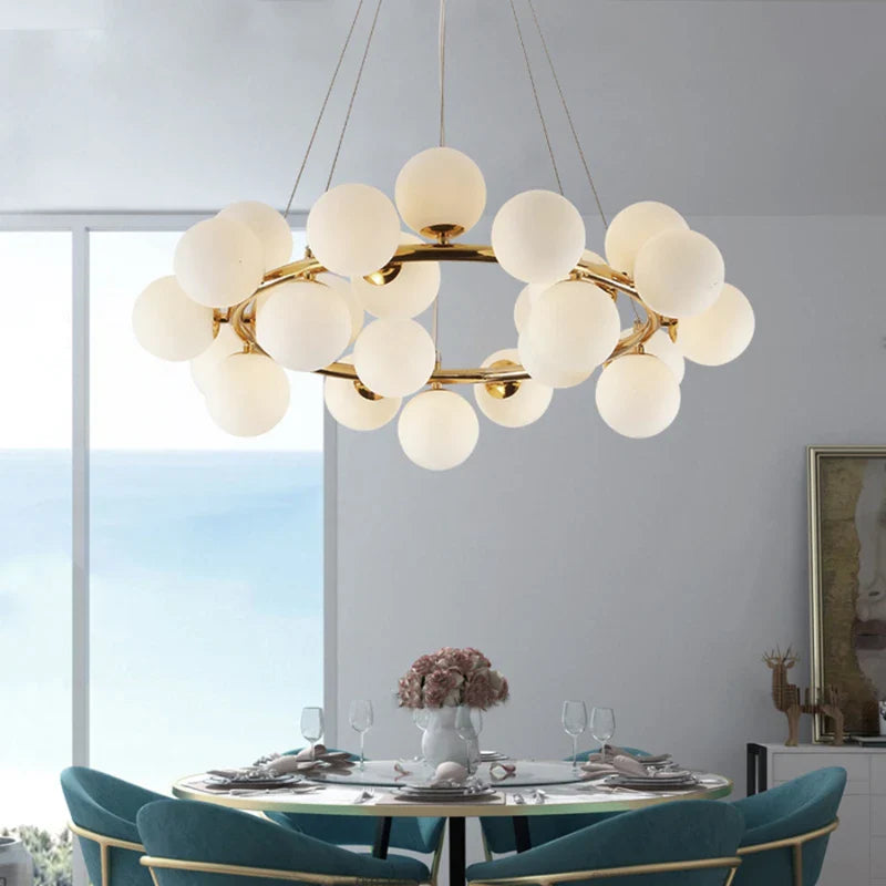 Afralia™ Glass Ball LED Chandelier Modern Pendant Light for Home Decor