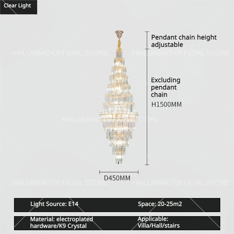 Afralia™ Hollow Spiral Staircase Chandelier | Modern Long Crystal Light for Villa Livingroom