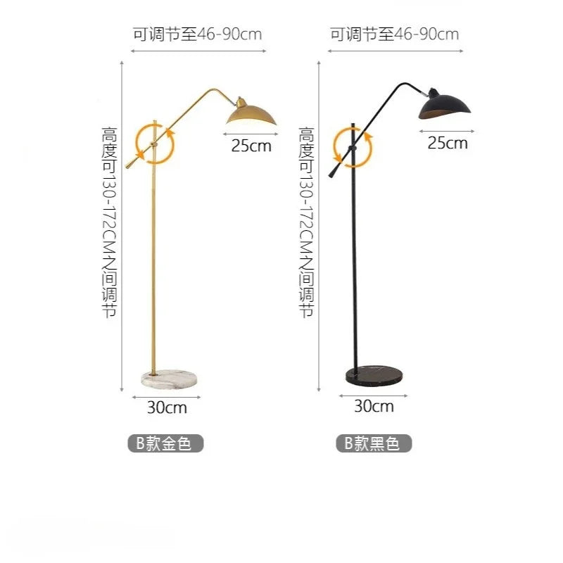 Afralia™ Nordic Gold Marble Base Floor Lamp Adjustable Length Indoor Light