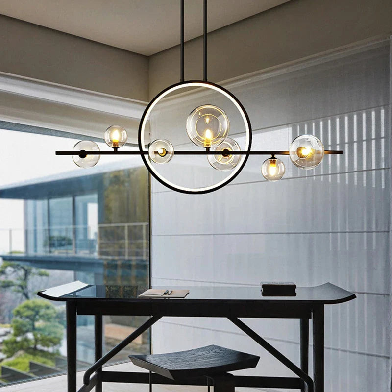 Afralia™ Black Ring LED Pendant Light with Glass Lampshade for Dining Room and Kitchen