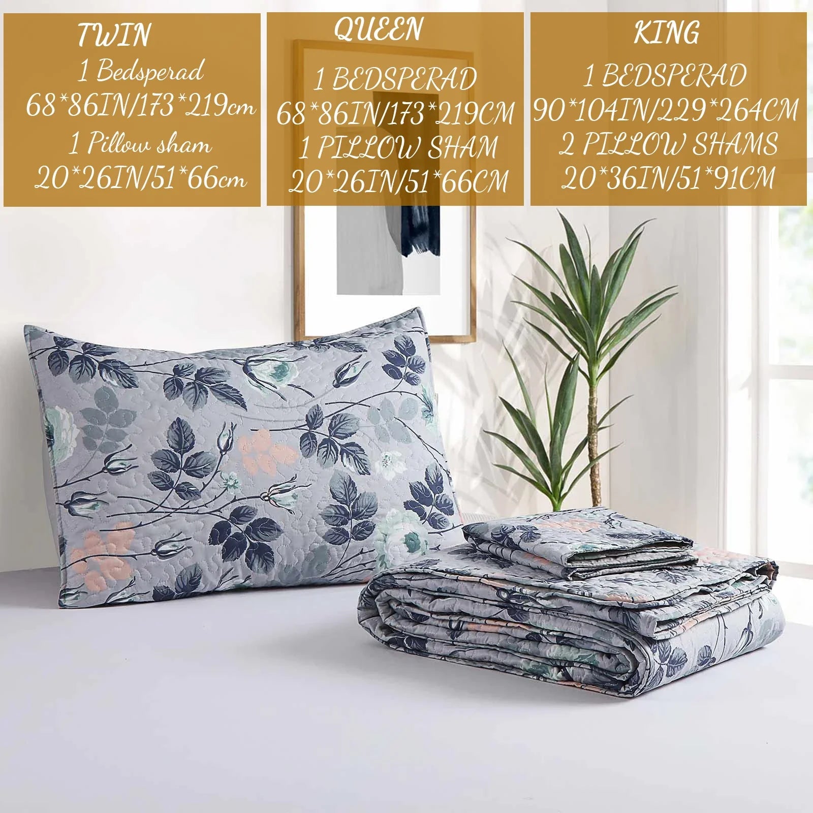 Afralia™ Gray Patchwork Floral Coverlet Bedding Set, Ultra Soft All Season Bedspreads