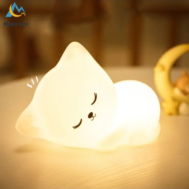 Afralia™ Silicone Cat LED Night Light; USB Rechargeable Kids Room Decor Floor Lamp