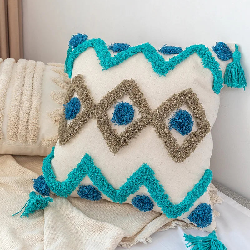 Afralia™ Boho Square Pillowcase with Embroidery & Tassel Detail for Living Room Sofa