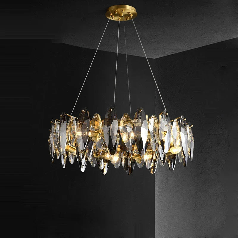 Afralia™ Crystal Luxe Leaves Chandelier for Living Room - Modern Lamp Decoration