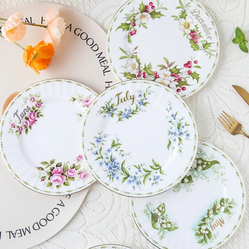 Afralia™ Vintage Flower Bone China Service Plate for Kitchen