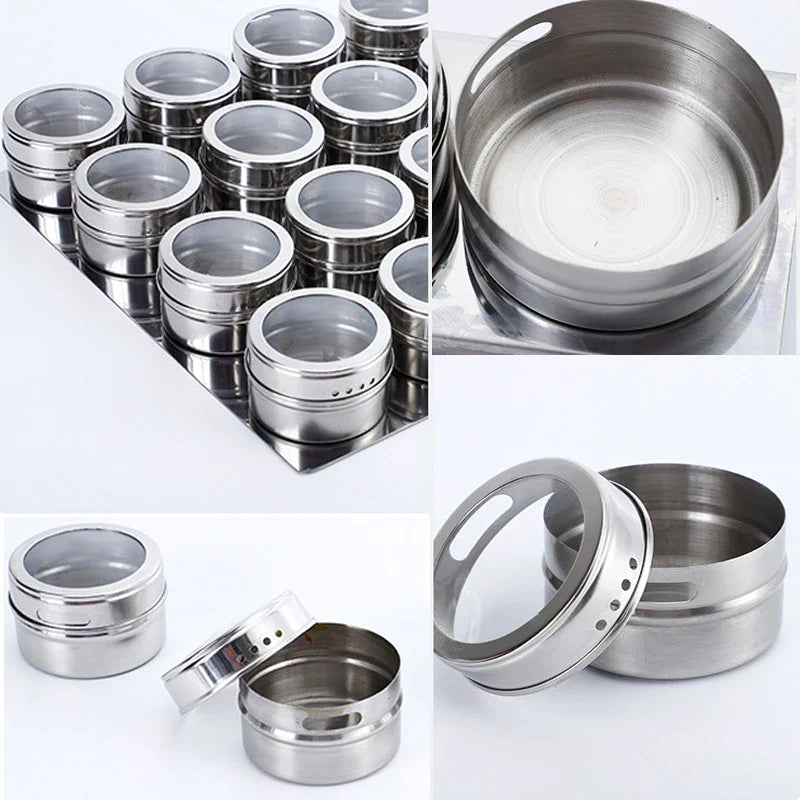 Afralia™ Stainless Steel Spice Jar Set with Magnetic Stickers for Seasoning Organization