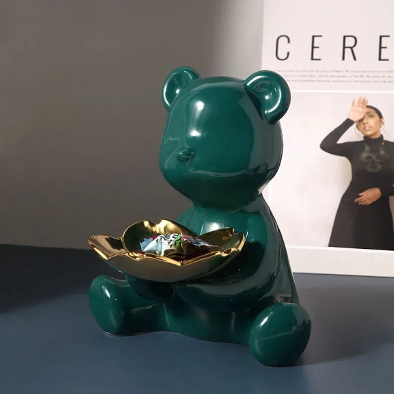 Afralia™ Ceramic Bear Figurine Table Decor Statue Keys Storage Shelf Ornament