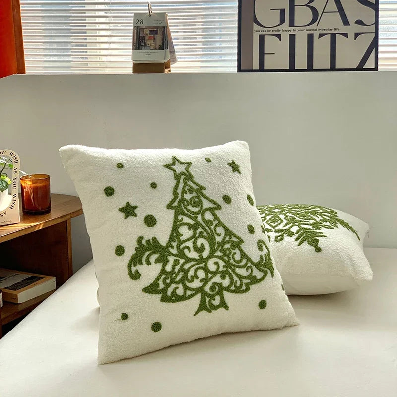 Afralia™ Christmas Cartoon Embroidered Pillow Cover Set, Festive Decorative Cushions