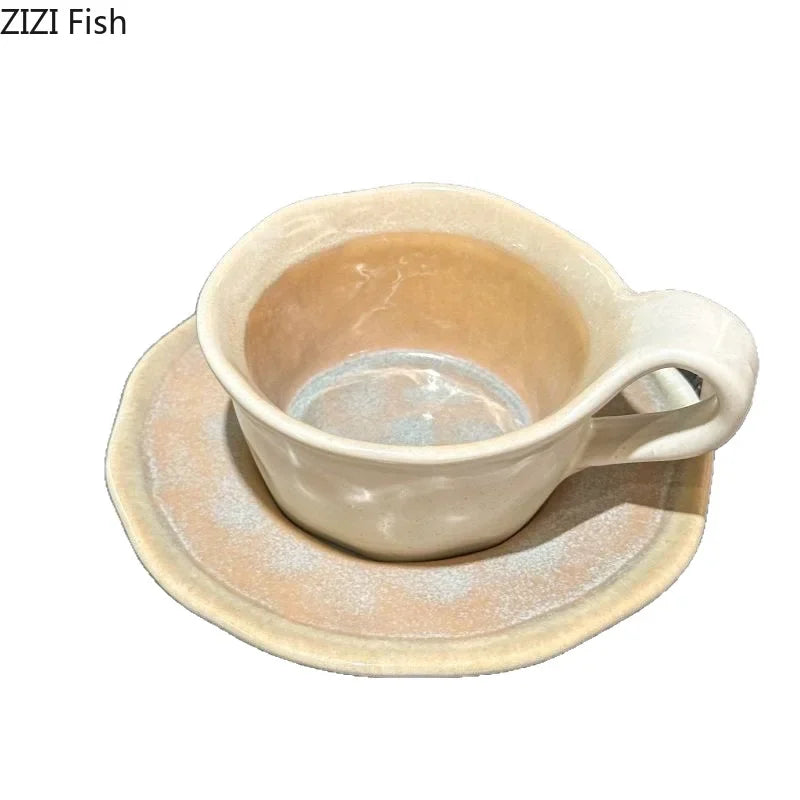 Afralia™ Zen Style Porcelain Cup & Saucer Set - Retro Coffee Mug for Dining Table