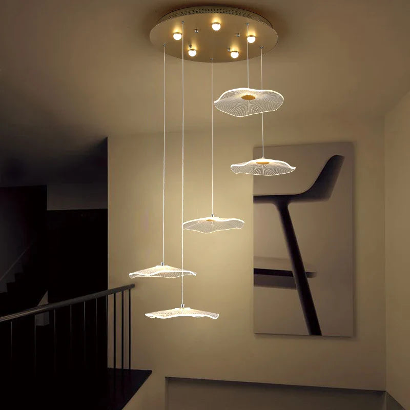 Afralia™ Lotus Leaf LED Pendant Chandelier for Staircase & Living Room Beauty