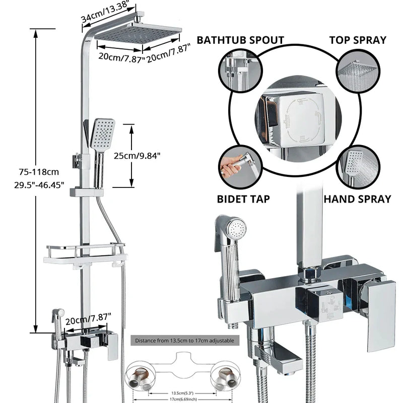 Afralia™ Rainfall Shower Faucet Set with Wall Mount Tub Spout and Bidet Taps