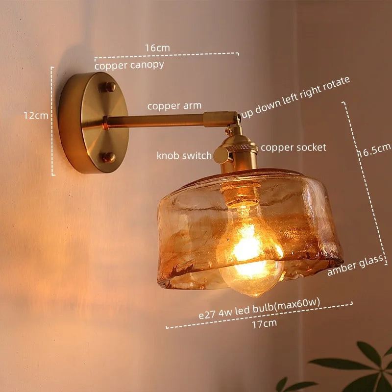 Afralia™ LED Copper Glass Wall Light: Modern Nordic Hallway Bedroom Lamp