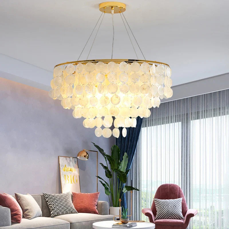 Afralia™ LED Shell Chandelier: Modern Gold Chrome Ceiling Hanging Light