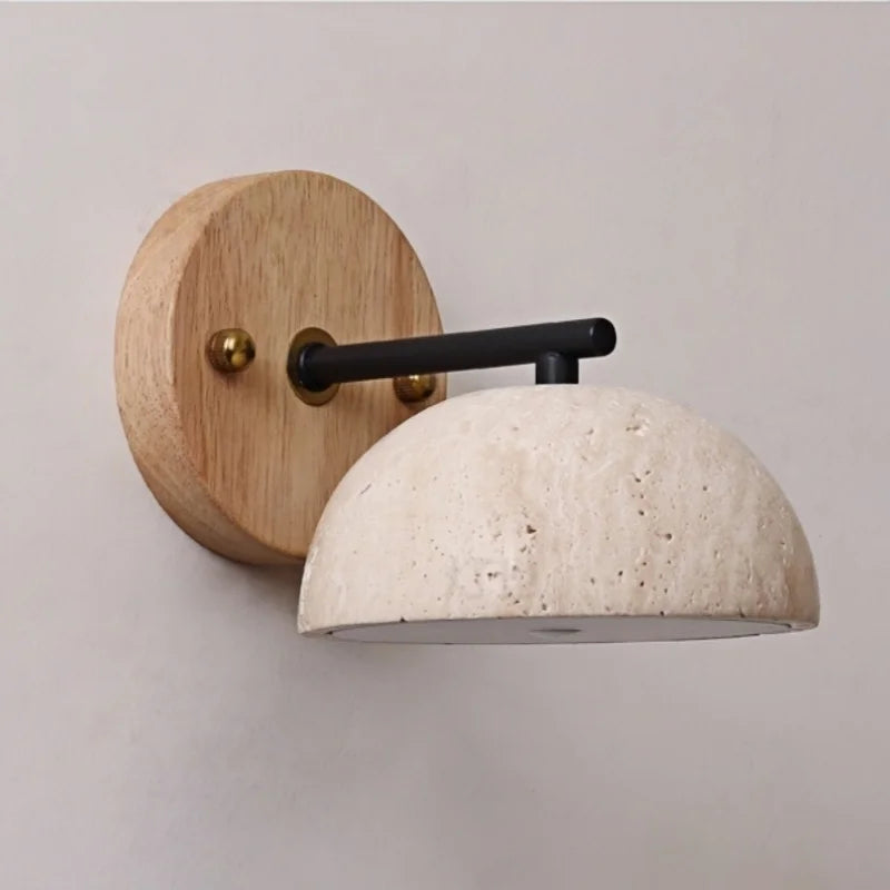 Afralia™ Canopy LED Wall Light Yellow Travertine Modern Iron Bedside Lamp