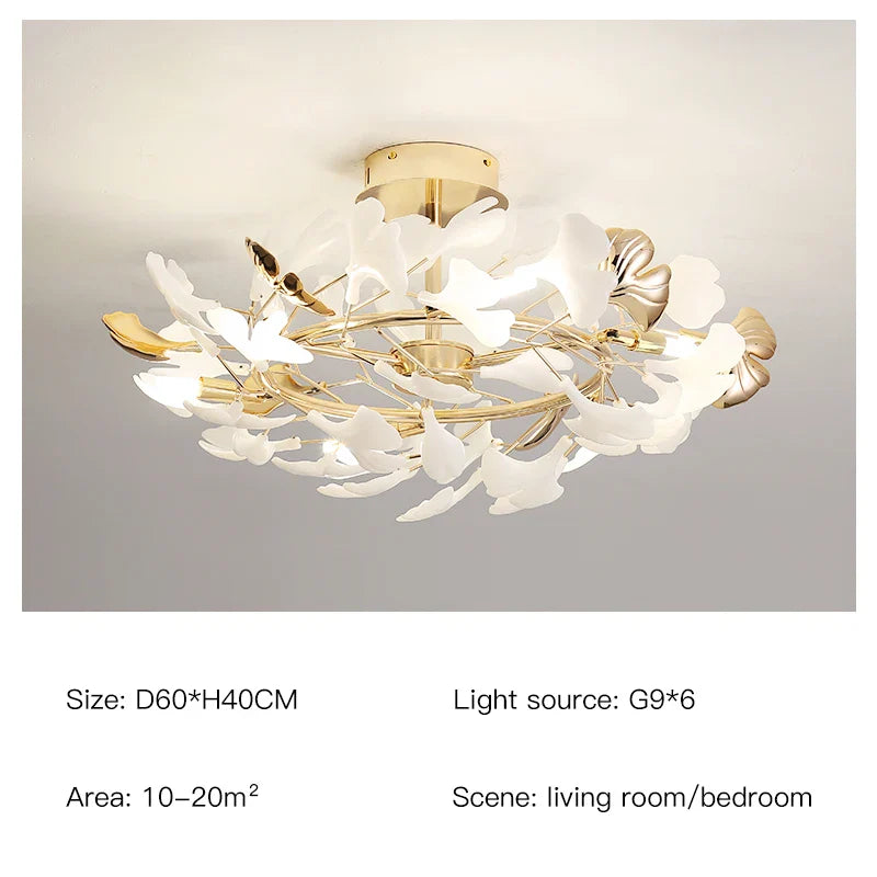 Afralia™ Nordic Ginkgo Leaf Ceramic Ceiling Chandelier Home Lighting Fixtures