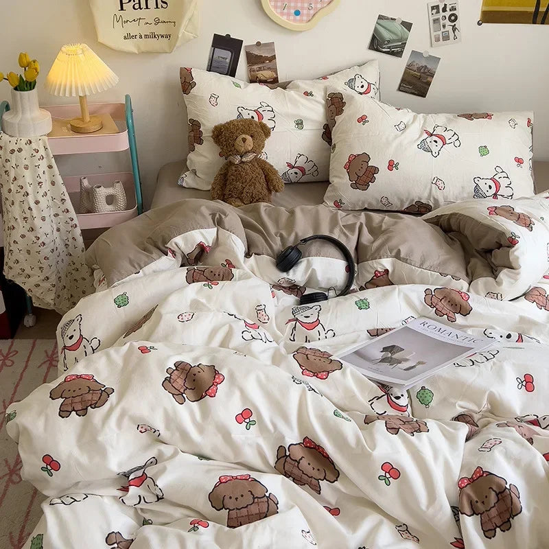 Afralia™ Cartoon Style Printed Comforter Set 4Pcs Lightweight Duvet Kits Bedding Set