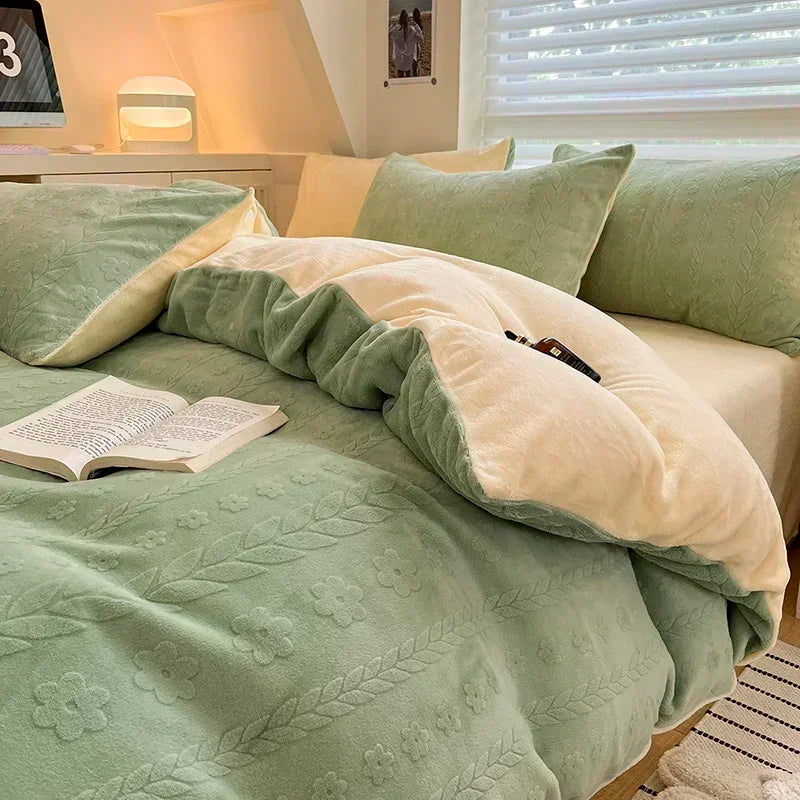 Afralia™ High-Density Milk Fleece Warm Bedding Set for Winter