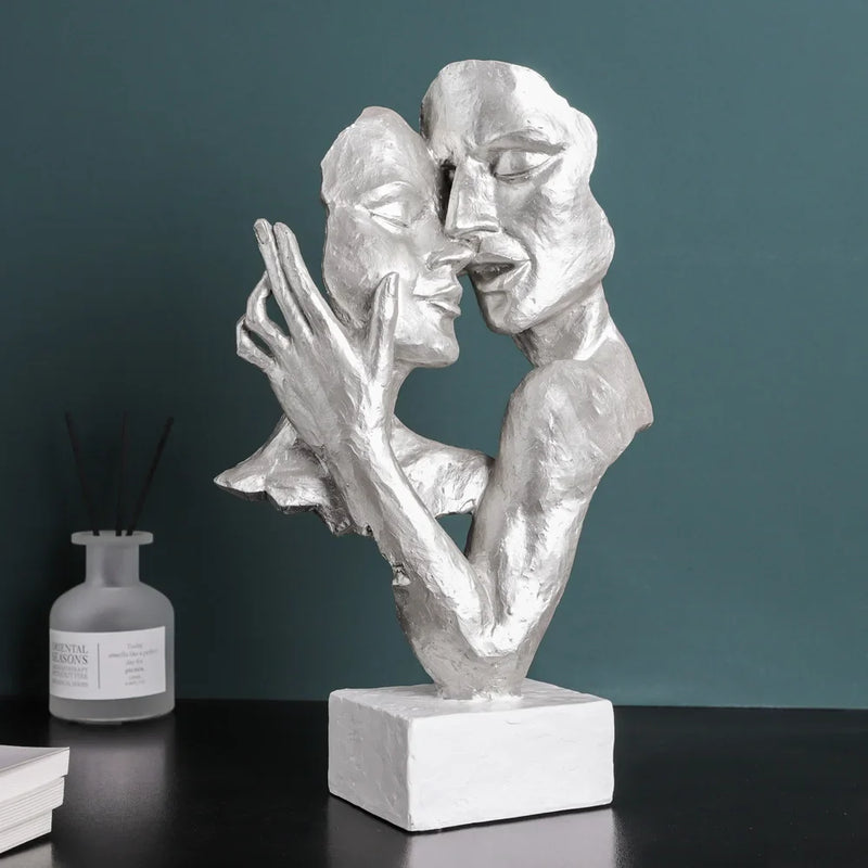 Afralia™ Silver Abstract Face Mask Resin Sculptures | Home Office Decor Statues