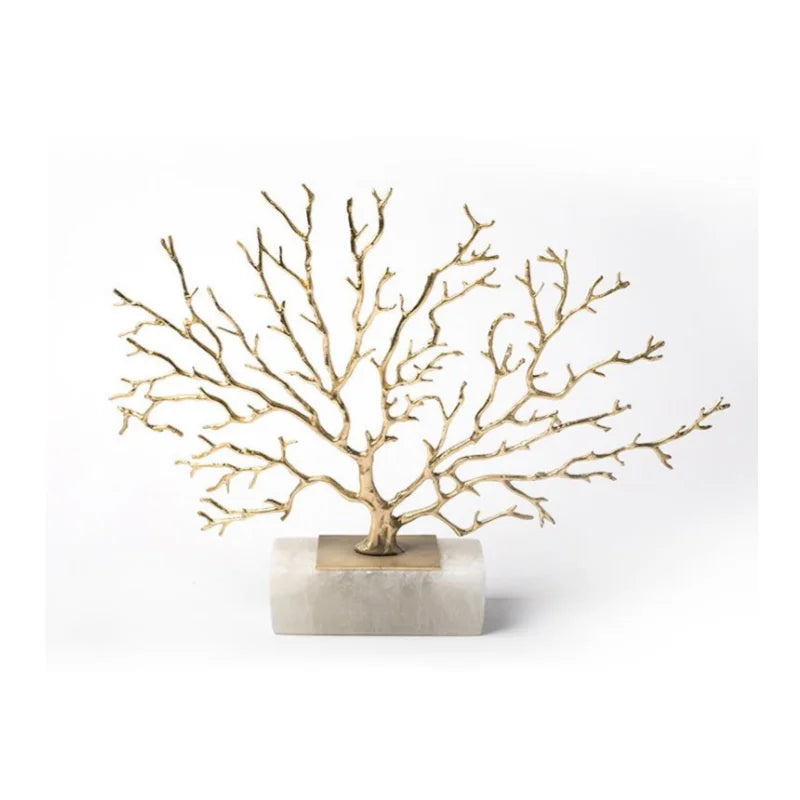 Afralia™ Coral Tree Sculpture: Gold Metal Decorative Figurine on Marble Base