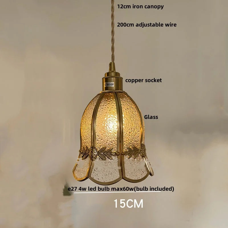 Afralia™ Walnut Wood & Copper Glass Pendant Light Fixture, LED Dining Room Luminaire