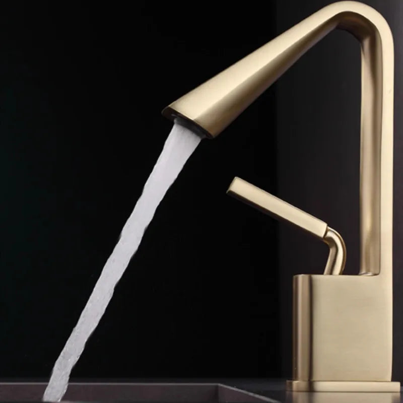 Afralia™ Brush Gold Basin Faucet Single Lever Hot Cold Mixer Sink Tap Vanity