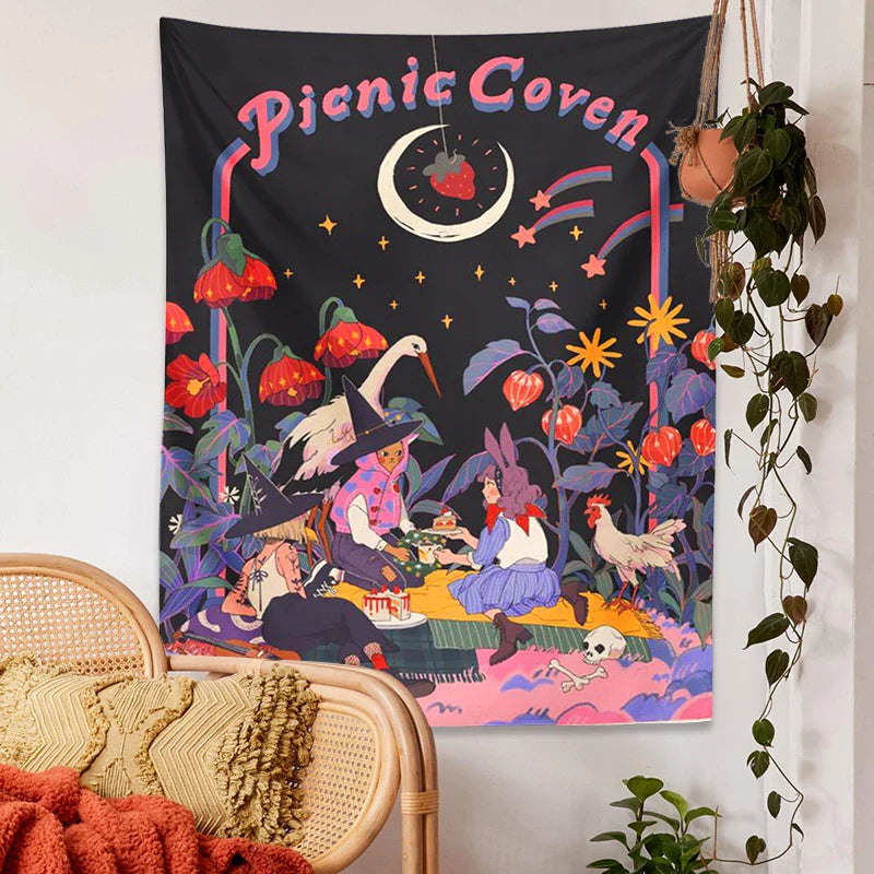 Afralia™ Psychedelic Forest Tapestry Wall Hanging: Magical Fairy Tale Mushroom Moon Fantasy