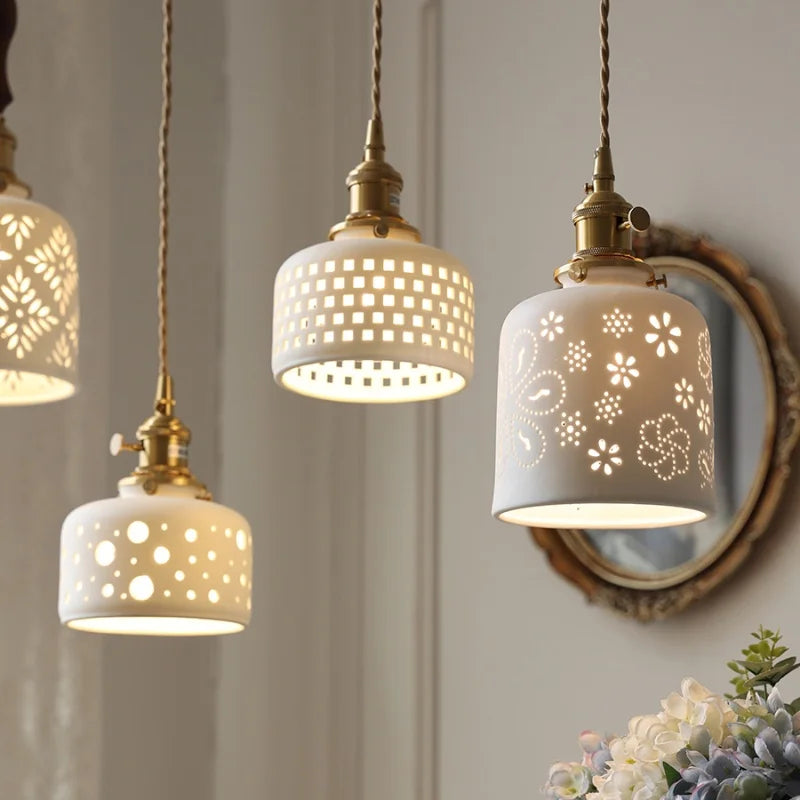 Afralia™ Walnut Wood LED Pendant Lights Modern Ceramic Switch Hanging Lamp