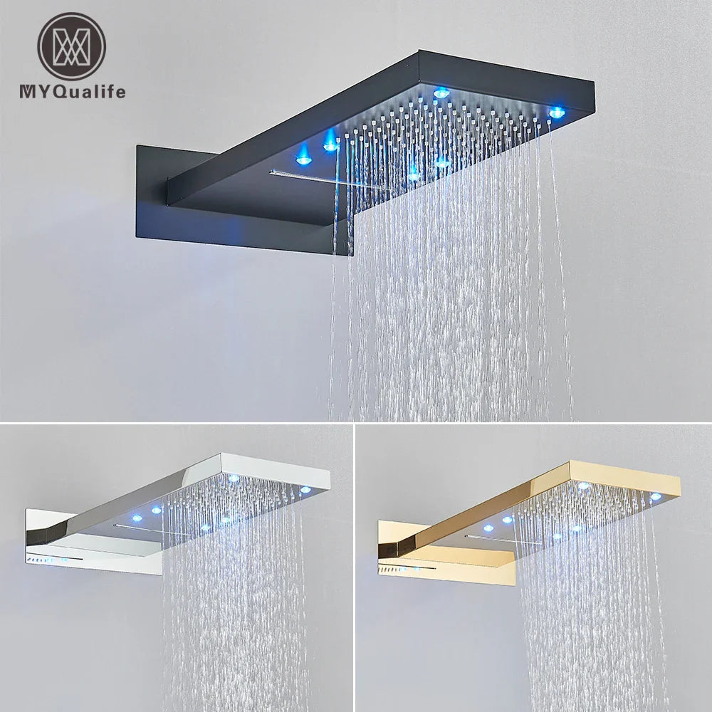 Afralia™ LED Waterfall Shower Head 54*22CM Square Wall Mount Bathroom Faucet