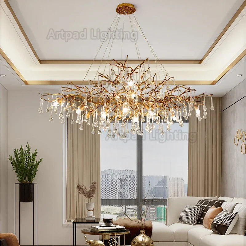 Afralia™ Crystal LED Chandelier: Luxe Gold Lighting Fixture for Living Room & Kitchen