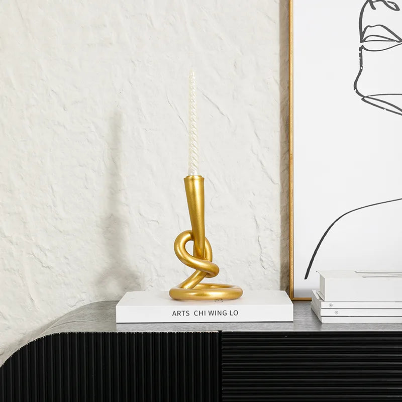 Afralia™ Resin Handicrafts Knot Candle Holder Geometric Home Decor Candelabros