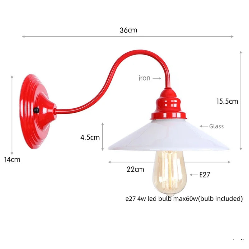 Afralia™ Vintage Loft Red Glass LED Wall Lamp for Indoor Living Spaces