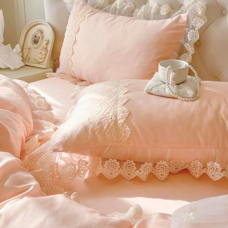 Afralia™ Pink Princess Style Bedding Set: Duvet, Bedskirt, Bedspread, Pillowcases
