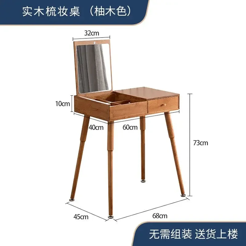 Afralia™ Solid Wood Dressing Table with Mirror and Drawer Storage