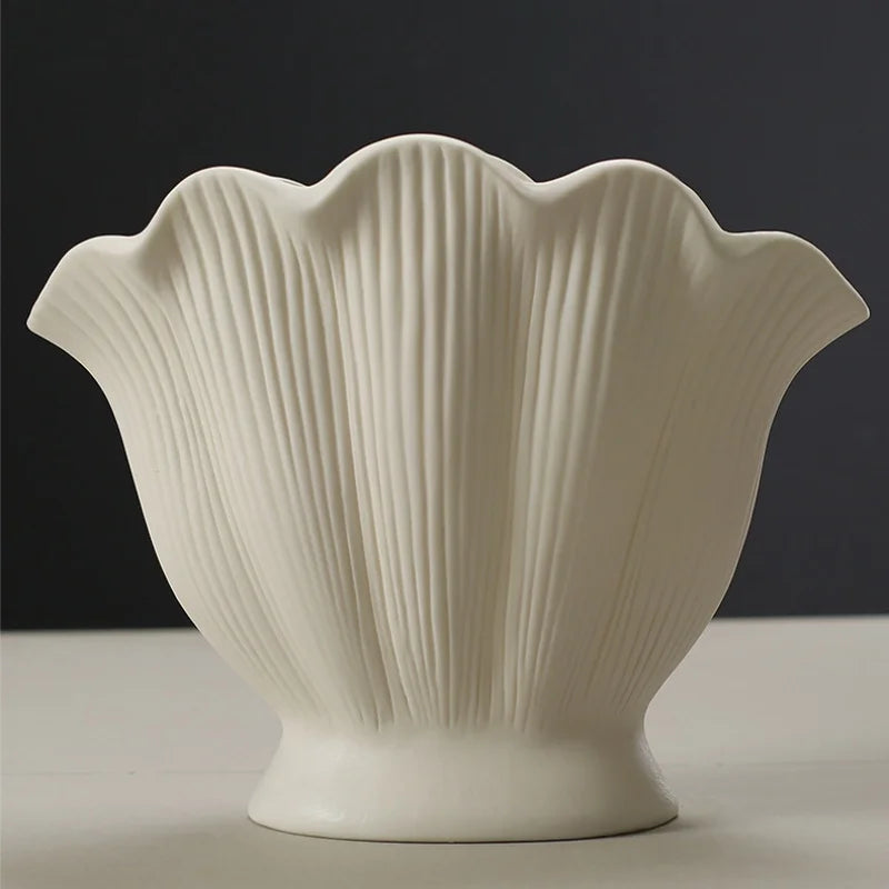 Afralia™ Vintage Shell Shape Ceramic Vase for Home Decoration and Flower Arrangement