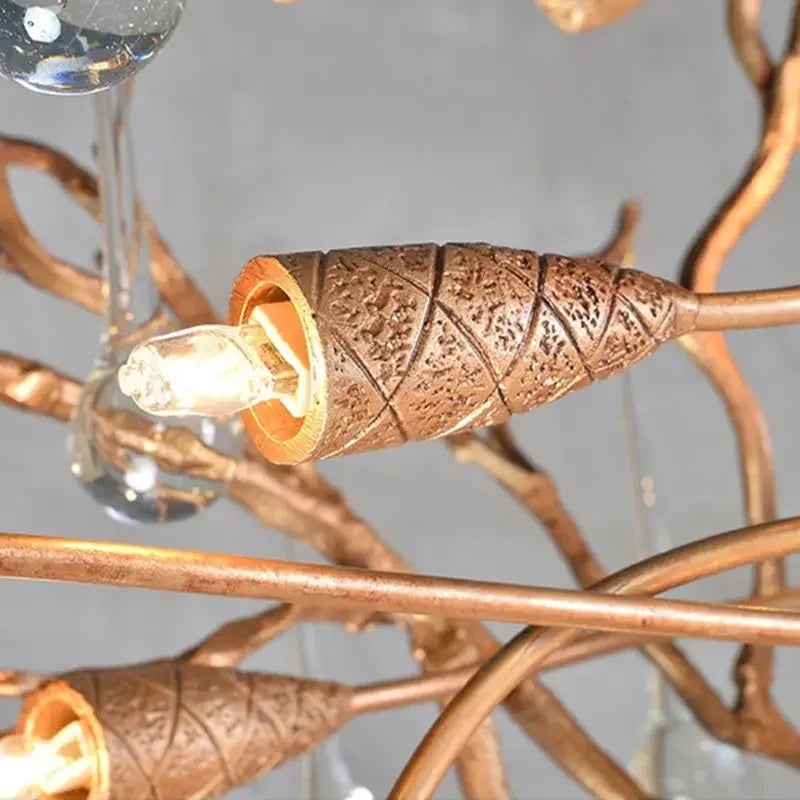 Afralia™ LED Branch Crystal Chandelier Copper Suspension Lights Luxe Ceiling Pendant