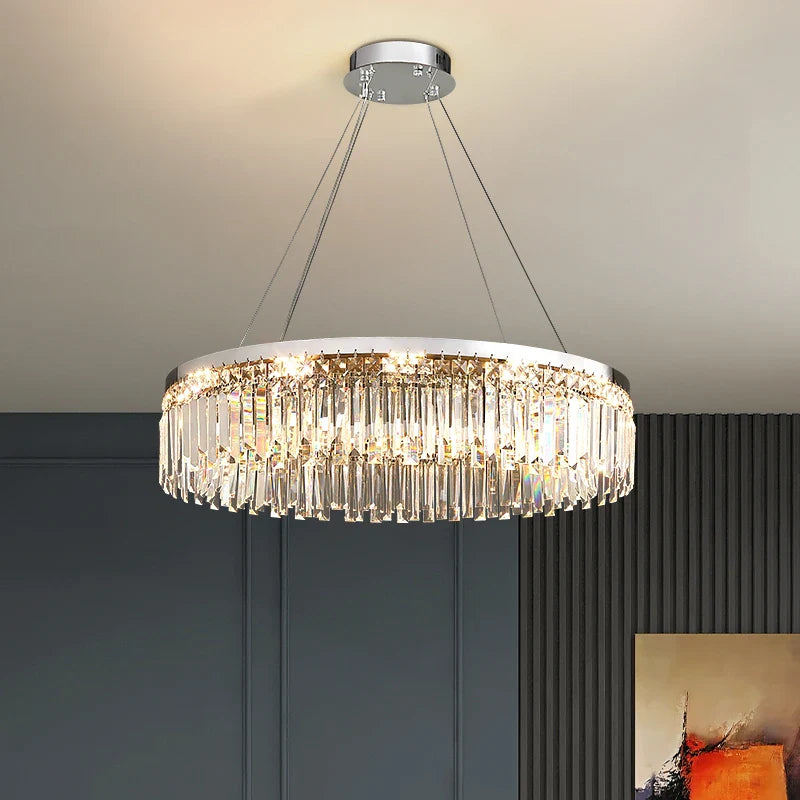 Afralia™ Silver Crystal LED Chandelier for Bedroom Living Room Kitchen Lighting