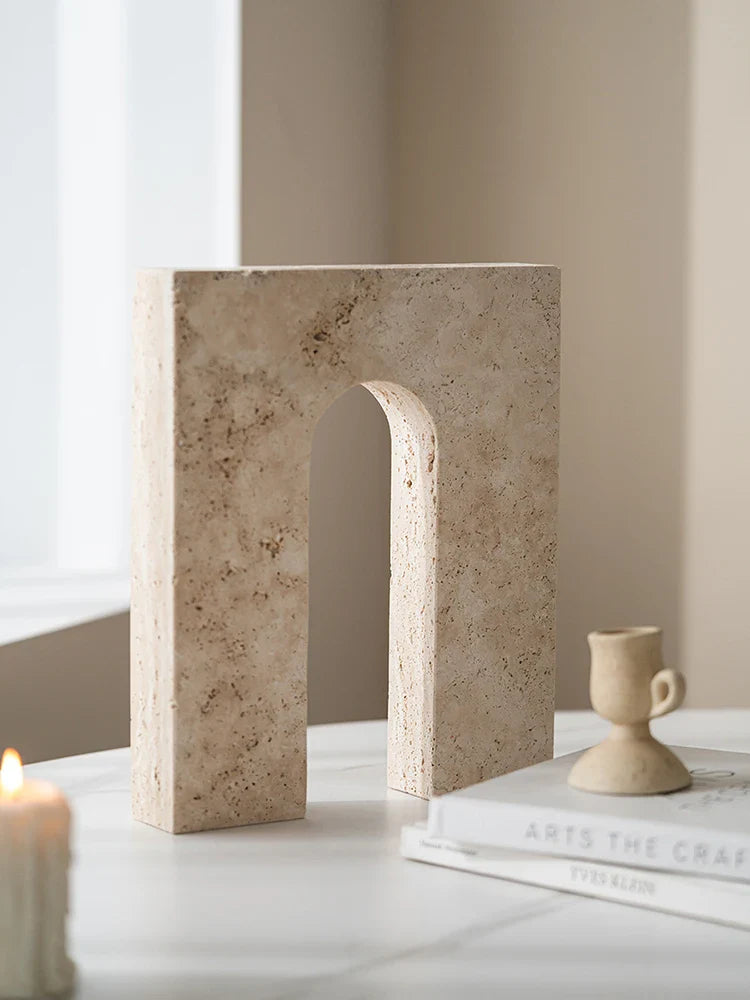 Afralia™ Marble Archway Travertine Ornament for Coffee Table Living Room Decor