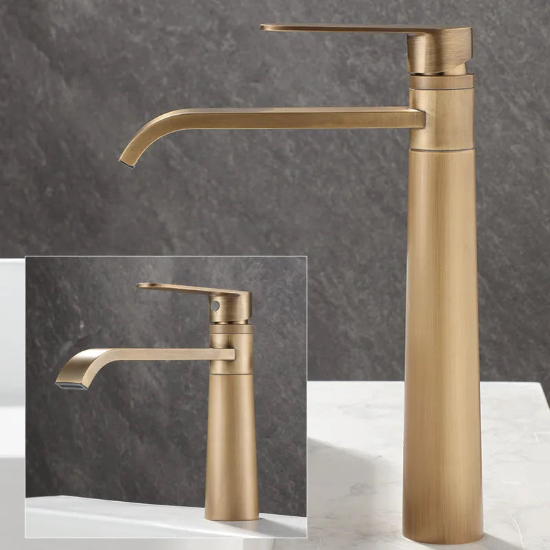 Afralia™ Antique Bronze Basin Faucet Hot & Cold Brass Sink Mixer Tap