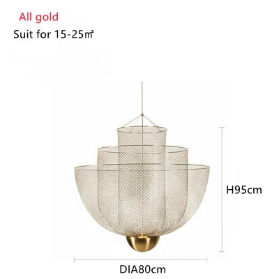 Afralia™ Gold Mesh Grid Ceiling Chandelier: Dimmable LED Indoor Lighting