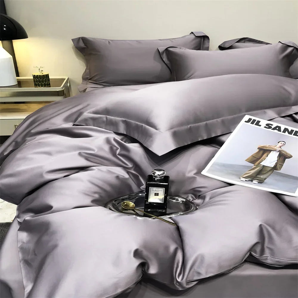 Afralia™ Egyptian Cotton Bedding Set - Solid Color Sheet Pillowcase Duvet Cover