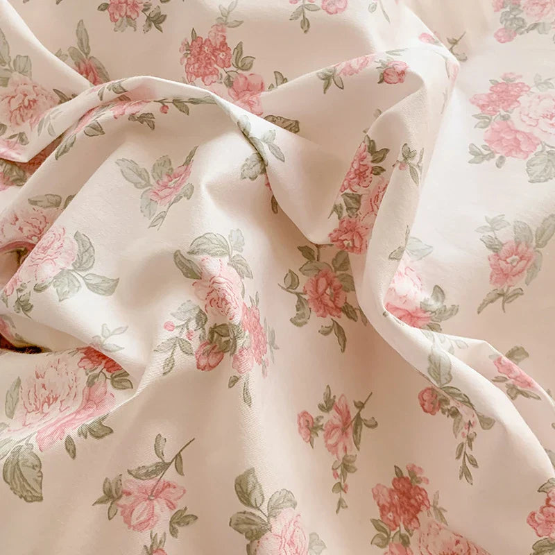 Afralia™ Floral Lace Ruffles Girl Bedding Set with Quilt/Duvet Cover, Sheet & Pillowcases
