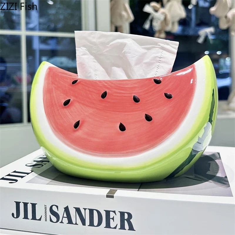 Afralia™ Watermelon Ceramic Tissue Box: Desk & Bedside Table Decoration