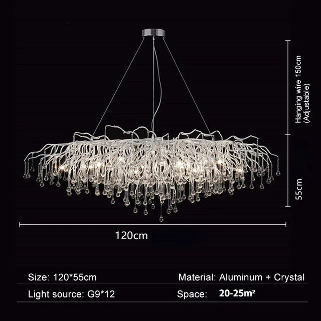 Afralia™ Crystal Water Drop Branch Chandelier LED Lighting Fixture for Hall Living Room