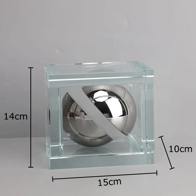 Afralia™ Geometric Silver Block Crystal Ball Desk Decoration - Modern Abstract Art Room Decor