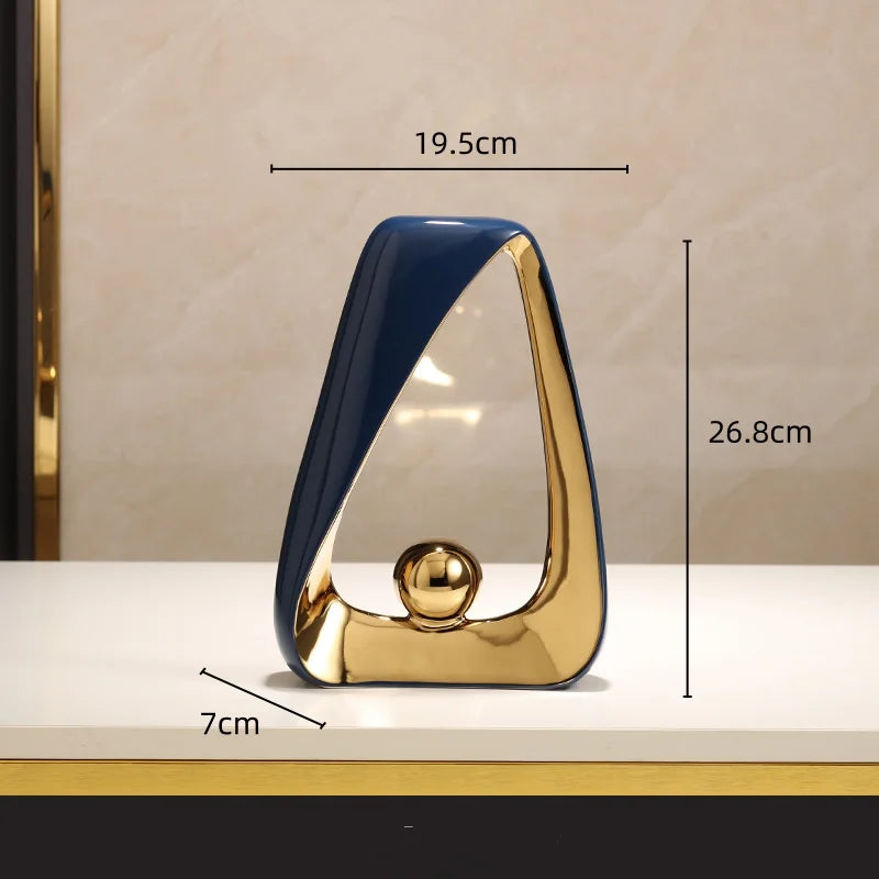 Afralia™ Geometric Triangles Golden Ball Skeleton Sculpture: Abstract Home Decor Figurine