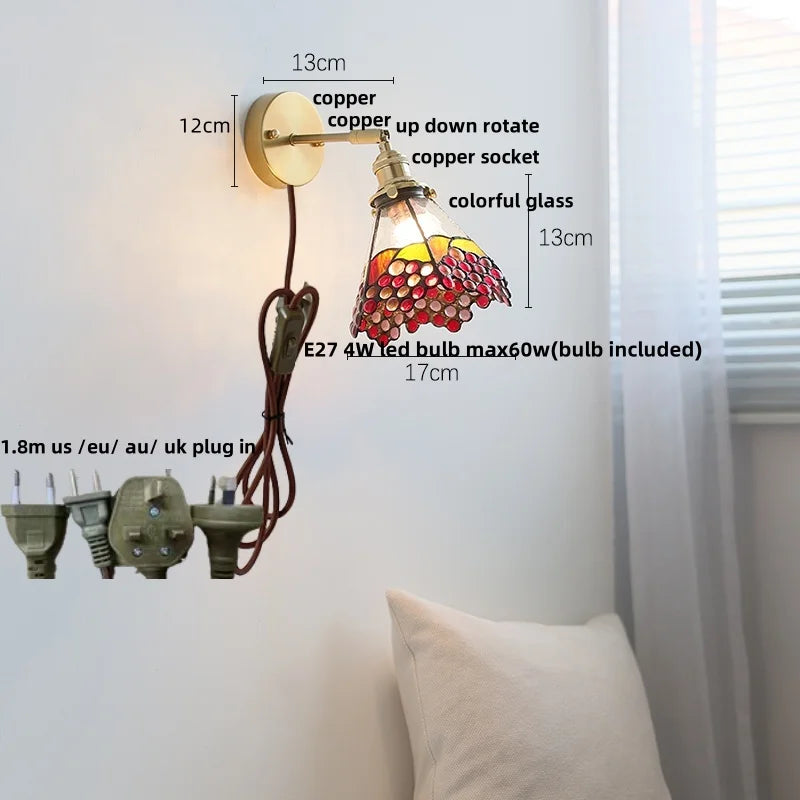 Afralia™ Tiffany Style Glass LED Wall Sconce with Pull Chain Switch