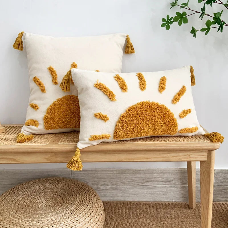 Afralia™ Sun Tufted Cotton Canvas Pillow Covers for Living Room Sofa Décor