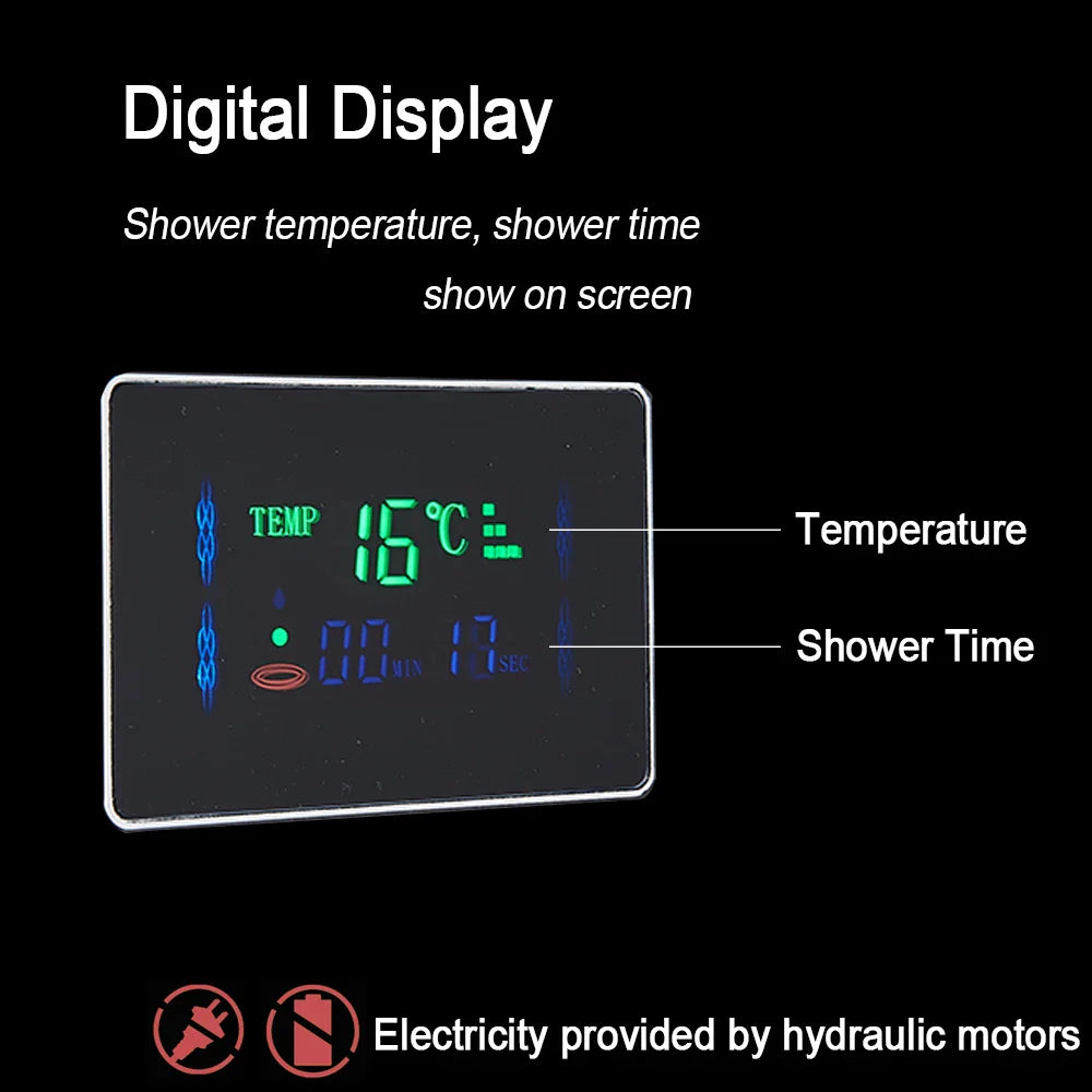 Afralia™ Modern Black LED Shower Panel 5-Function Wall Mount Hot Cold Bathroom Faucet