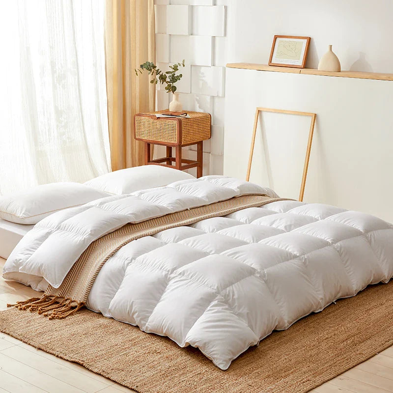 Afralia™ Luxe Cotton Cover White Goose Down Comforter, 5 Star Hotel Bedspread
