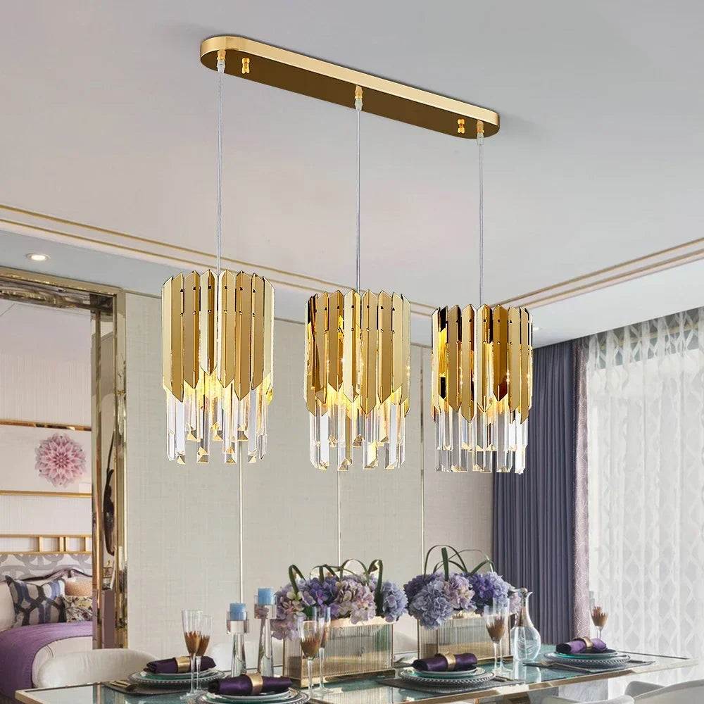Afralia™ Gold K9 Crystal LED Chandelier for Living Room Kitchen Dining Bedroom